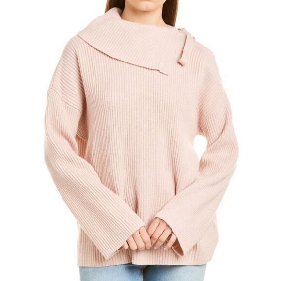 AllSaints Sura Tie Neck Wool Sweater Jumper Pink Size XS Shoulder Cutout Neutral - Picture 14 of 14